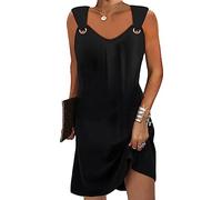 Onsoyours Robe Courte D'Été Femme Élégante sans Manches Bretelles Spaghetti Dentelle Mini Robe Ligne Droite Décontractée Sexy Robe De Plage Mariage Cocktail Quotidienne Party Dress C Noir XXL
