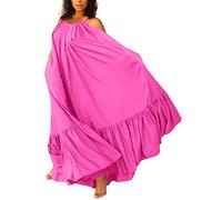 Onsoyours Robe de Plage Femme Ete Robe Tunique Plissé Lockeres sans Manche Tunique DecontractéE Robe Tunique Bicyclette Col en V Uni Été A Rose Rouge XS