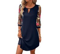 Onsoyours Robe Décontractée Femme Robe Vintage Chemise Manches Longues en Tulle Robe Moulant Sexy Dentelle Dos Nu Midi Dress Élégante Robe De Cocktail Soirée G Bleu Foncé XS