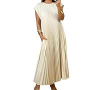 Onsoyours Robe d'été à sans Manches Plissée pour Femme Robe d'été à col en Rond Wrap Taille Robe Longue Décontractée avec Poches Ajustée Taille Vacances Plage Robe A Abricot 3XL