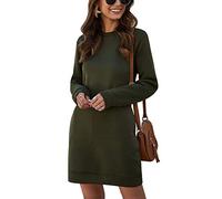 Onsoyours Robe Pull Femme Hiver Long Tricot Laine Chaud Chic Broderie de Fleurs Col Rond Manches Longue Midi Robe Armée Verte 34