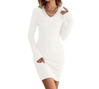 Onsoyours Robe Pull Femme Sexy Manche Longue Tricoté Robe en Dentelle Patchwork Fille Mini Robe Pullover Sweatshirt Casual Moulante Bodycon Soirée Dress