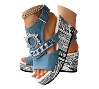 Onsoyours Sandale Compensées Femme Été Talon Compensé Chunky Chaussure de Plage Sandale Plateforme Cheville Strass Talon Plateforme Sandales A Bleu 43 EU