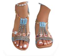 Onsoyours Sandale Femme Compensees Été Mode Élégance Mules Sandales Bout Ouvert Rome Strass Bride Cheville Chaussures pour Plage Vacances A Bleu 36 EU