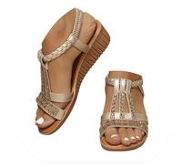 Onsoyours Sandale Femme Compensees Été Mode Élégance Mules Sandales Bout Ouvert Rome Strass Bride Cheville Chaussures pour Plage Vacances