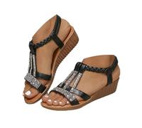 Onsoyours Sandale Femme Compensees Été Mode Élégance Mules Sandales Bout Ouvert Rome Strass Bride Cheville Chaussures pour Plage Vacances B Noir 01 35 EU