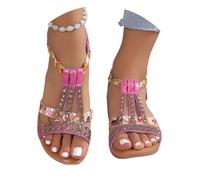 Onsoyours Sandale Femme Compensees Été Mode Élégance Mules Sandales Bout Ouvert Rome Strass Bride Cheville Chaussures pour Plage Vacances A Rose Rouge 39 EU