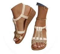 Onsoyours Sandale Femme Compensees Été Mode Élégance Mules Sandales Bout Ouvert Rome Strass Bride Cheville Chaussures pour Plage Vacances B Beige 40 EU