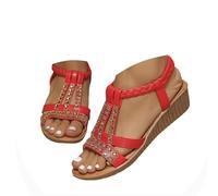 Onsoyours Sandale Femme Compensees Été Mode Élégance Mules Sandales Bout Ouvert Rome Strass Bride Cheville Chaussures pour Plage Vacances B Rouge 39 EU