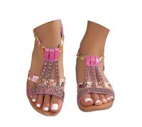 Onsoyours Sandale Femme Été Compensees Mode Élégance Mules Sandales Bout Ouvert Rome Strass Bride Cheville Chaussures pour Plage Vacances A Rose Rouge 38 EU