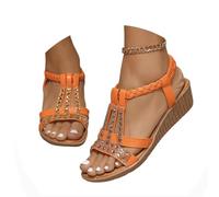 Onsoyours Sandale Femmes Compensees Été Mode Élégance Mules Sandales Bout Ouvert Rome Strass Bride Cheville Chaussures pour Plage Vacances B Orange 40 EU