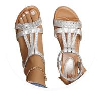 Onsoyours Sandale Femmes Compensees Été Mode Élégance Mules Sandales Bout Ouvert Rome Strass Bride Cheville Chaussures pour Plage Vacances B Argent 38 EU