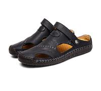 Onsoyours Sandales de Marche Homme Été Cuir Randonnée Fermées Plage Fisherman Leather Chaussures Décontractées Respirant Noir 43 EU
