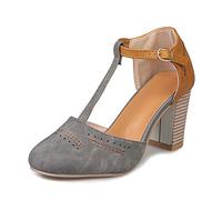 Onsoyours Sandales Femme Cuir Bout Rond Talon Carré Fermé Toe Boucle Respirant Doux Plage Sandales Escarpin Romain Chaussure Gris 40 EU