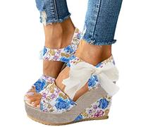 Onsoyours Sandales pour Femmes Femmes Décontractées D'été Wedge Peep Toe Talon Haut Plate-Forme Mules Sandales Antidérapantes F Bleu 42 EU