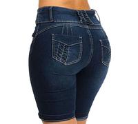 Onsoyours Short Femme Jean Court Sexy Été Taille Haute Bermudas Skinny Stretch Vintage Pantalon Short Bermudas Denim Collant BleuFoncé 3XL