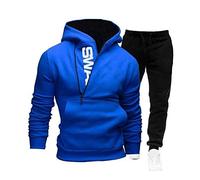 Onsoyours Survêtement Homme Chaud Ensemble Sweat-Shirt Décontractés À Capuche Zippé 2 Pièces Et Pantalon De Sport Jogging (S, A Bleu)