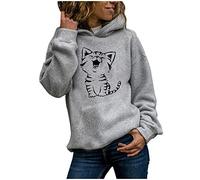 Onsoyours Sweat À Capuche pour Femmes Sweat À Capuche Chemise À Manches Longues Col Rond Motifs De Chats Drôles Imprimé À Capuche Pull De Chat Pull Décontracté avec Cordon Et Poches C Gris XL