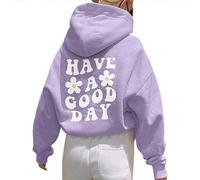 Onsoyours Sweats à Capuche Femme Impression De Motifs Have a Good Day Sweat-Shirt Pull avec Cordon Casual Manche Longue Hoodies Automne Hiver Chaud Streetwear B Violet M