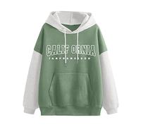 Onsoyours Sweats à Capuche pour Femmes California Letter Print Hoodies Sweatshirt Décontracté Casual Hip Hop Color Block Pullover A Vert S