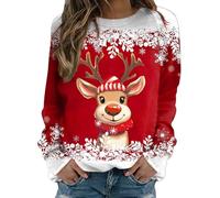 Onsoyours Sweatshirt pour Femme NoëL Sweat Christmas Wapiti avec Renne Imprimé T-Shirt Ample Pull col Rond Top Sweats à Manches Longues A Modèles-4 3XL