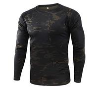 Onsoyours T-Shirt Militaire Homme Respirant Manches Longues T-Shirt Tactique Outdoor pour Homme Casual Tee Shirt Camouflag T-Shirts C Noir L