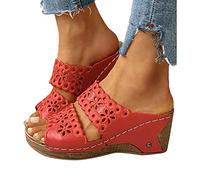 Onsoyours Tongs Femmes été Cuir Sandales Plage Piscine Chaussures Légères Confort Doux Classique Flip Flop Antidérapante Adulte Pantoufle A Rouge 40 EU