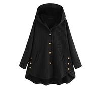 Onsoyours Veste Chaude Femme Hiver à Capuche Manteau Polaire Hooded Sweatshirt en Peluche Blousons d'hiver Décontractée Veste Teddy Chic et Élégant Cardigan A Noir XL