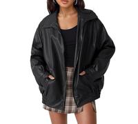 Onsoyours Veste En Cuir Femme Y2K Vintage À Manches Longues Pu Veste Moto Bomber Blousons Fermeture Éclair Blazer Jacket Chaud DéContractéE Biker Manteau Oversize Printemps Automne B Schwarz S