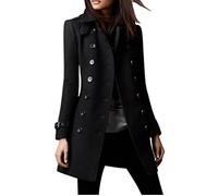 Onsoyours Veste en Laine Femme Revers Manteau À Manches Longues Trench Coupe-Vent Blazer Long Parka Blouson Mode Élégant Long Veste OL Chaud Couleur Unie Cardigan Coat Outwear A Noir 3XL