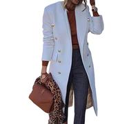 Onsoyours Veste en Laine Femme Revers Trench Coupe-Vent Manteau Long Parka Blouson Élégant À Manches Longues Cardigan Couleur Unie Coupe Ajustée Blazer Outwear Coat A Blanc XXL