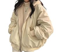 Onsoyours Veste Polaire Double Face Femme en Fausse Fourrure Hiver Chaude Manteau en Peluche Veste Parka à Capuche Blouson Deux Côtés A Abricot XL