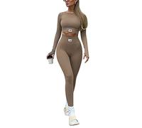 Onsoyours Vêtement de Sport Femme 2 Pièces Survêtements Ensembles Soutien-Gorge Sport Legging de Yoga Sportswear Fitness Entraînement Sportif A Marron S