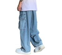 Onsoyours Y2K Jeans Hommes Baggy Fit Jeans Straight Jeans Pantalons Décontractés Streetwear Loose Denim Pants Pantalons À Jambes Larges Décontractés Hommes High Waist Cargo Pants F Bleu M