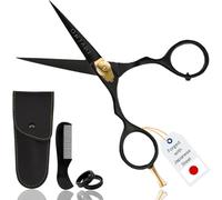 ONTAKI Barbe Moustache Ciseaux Barber Peigne en acier japonais Étui de transport Coupe forgé à la main Bord biseauté Kit de poils du visage pour homme Poils du visage 5,5 pouces Noir