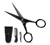 ONTAKI Ciseaux à barbe et à moustache en acier allemand professionnel Pochette de transport Forgé à la main Bord biseauté Kit de toilettage parfait pour tous les poils du corps ou du visage (Noir)5"