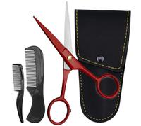 Ontaki Ciseaux Barbe Homme & Peigne Barbe, Acier Allemand, Rouge