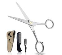 ONTAKI professionnel allemand acier barbe moustache ciseaux de coiffeur forgé à la main pochette de transport bord biseauté parfait kit de toilettage poils du visage (argent) 12,7 cm