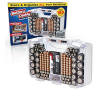 Ontel Battery Daddy Étui de rangement et de rangement avec testeur, stocke et protège jusqu'à 180 piles, double face, design durable avec couvercle de verrouillage transparent, loquets sécurisés et