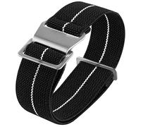Onthelevel Sac de parachute en nylon élastique pour bracelet de montre NATO 18 mm 20 mm 22 mm 20mmm black white-silver buckle
