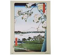 onthewall Hiroshige PDP057d Poster Japonais Impression d'art La Grove au sanctuaire Suijin et Massak Blanc 30 x 40 cm