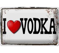 Ontrada Plaque en tôle bombée 20 x 30 cm - Alcool i Love Vodka - En métal - Décoration murale
