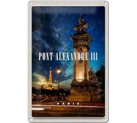 Ontrada Plaque en tôle bombée Pont Alexandre III Paris Bridge Nuit Décoration Cadeau 20 x 30 cm