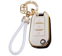 ontto Bling Coque de e voiture, porte-clés en TPU - Convient pour Peugeot 3008 308 508 408 2008 307 4008 5008 - Pour Citroën C4 C3 C6 C8 - 3 boutons - Blanc A2