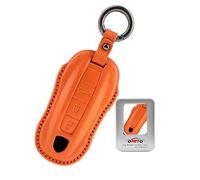 ontto Coque de ompatible avec Porsche Panamera Spyder Carrera Macan Boxster Cayman Cayenne 911 970 981 991 2019-2024 - Protection en cuir avec porte-clés 3 boutons - Orange B