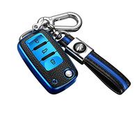 ontto Coque de clé de Voiture à Rabat 3 Boutons pour VW Volkswagen Polo Up Golf 4/5/6 T5 Tiguan Sharan Skoda Seat en Silicone et Cuir Bleu