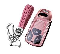 ontto Coque de clé de Voiture Adapté pour Audi A4 B9 A5 A4L A6L A6 S4 S5 S7 8W Q7 4M Q5 RS5 Sportback TT TTS Étui Cas pour Télécommande de clé Voiture en TPU Protection de clé avec Porte-clés-Rose