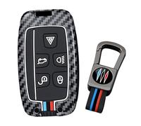 ontto Coque de clé de voiture anti-rayures pour Land Rover LR2 LR4 Freelander2 Discovery - Texture carbone - Protection complète avec porte-clés - Bandes bleues et rouges
