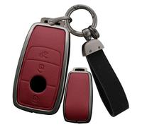 ontto Coque de e Voiture Compatible avec Mercedes-Benz ABCEGS Klass CLA CLS GLA GLB GLC GLE GLS EQA EQB Étui de Protection en Cuir en Alliage de Zinc pour e Voiture - 3 Boutons Rouge