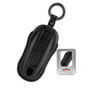 ontto Coque de e voiture compatible avec Porsche Panamera Spyder Carrera Macan Boxster Cayman Cayenne 911 970 981 991 2019-2024 - En cuir - Avec porte-clés - 3 boutons - Noir B
